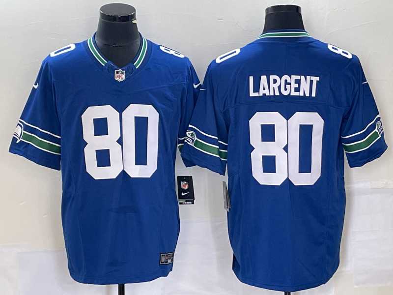 Mens Seattle Seahawks #80 Steve Largent Blue 2023 FUSE Vapor Limited Throwback Stitched Jersey